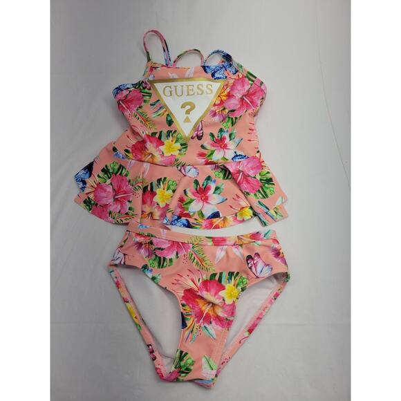 Guess! Swimsuit Tank Top With Bikini Bottom Floral Butterfly Girls Size 5 - Picture 1 of 11